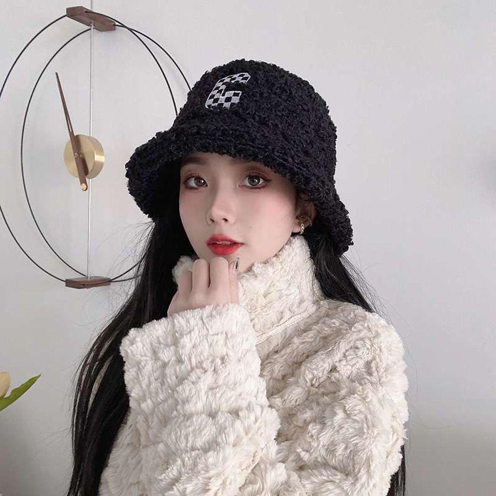 Nón Tai Bèo Len Lông Cừu Màu Trơn Thêu Chữ C Đa Năng Thời Trang Cho Nữ