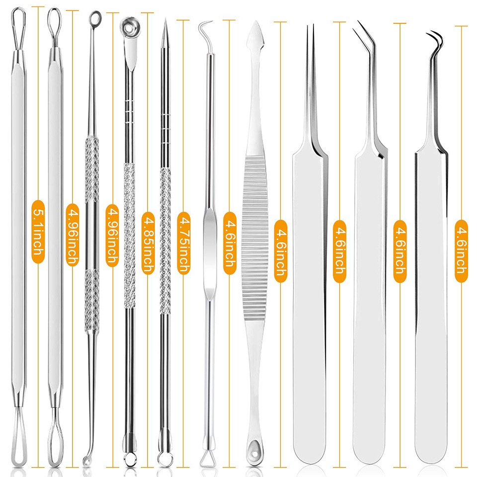 Bộ 8-10 dụng cụ nặn mụn cá nhân- Spa INOX cao cấp bằng thép không gỉ, an toàn tiện lợi