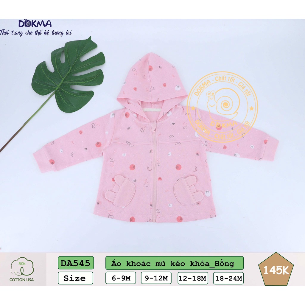 (6-24M) Áo khoác mũ kéo khóa vải cotton cho bé - DOKMA
