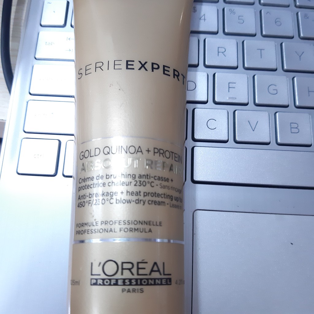 Xả Khô- Tinh dầu LorealPhục Hồi Hư Tổn Toàn Diện 125ml- 50ml Phục Hồi Tại Nhà Repair Gold Quinoa + Protein Blow-dry Crea