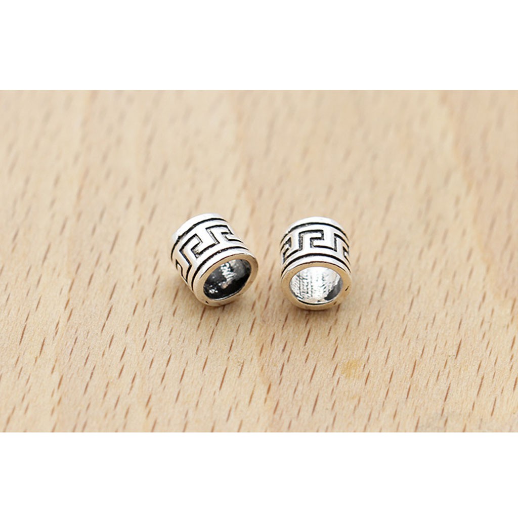 Phụ kiện Charm bạc Hạt hình trụ khắc hoa văn