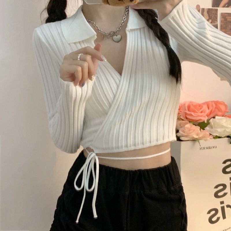 ÁO CROPTOP THUN LEN ĐŨA THẮT DÂY EO