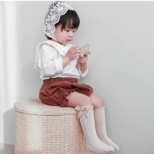 Tất vớ đùi cho bé gái - Tất đùi siêu xinh gắn nơ thiết kế viền thoáng khí Nemo Baby phong cách vintage Hàn Quốc TL07