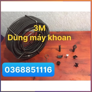 Dây thông tắc vệ sinh dài 3m, dây thông bồn cầu, dây thông cống lò xo dùng máy khoan