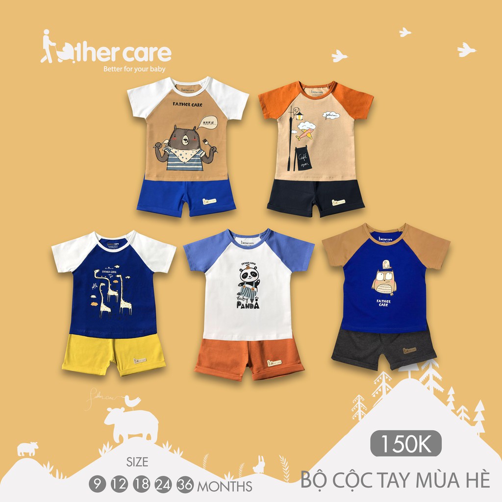 Bộ Quần Áo trẻ em Raglan Thời Trang FatherCare Cộc Tay Cotton - In Hình