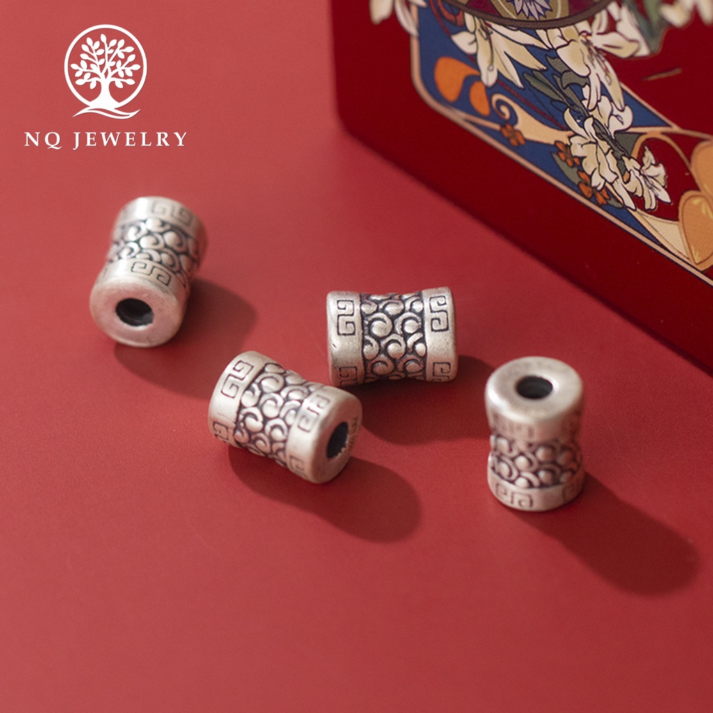 Charm bạc 3D hình trụ hoa văn - NQ Jewelry