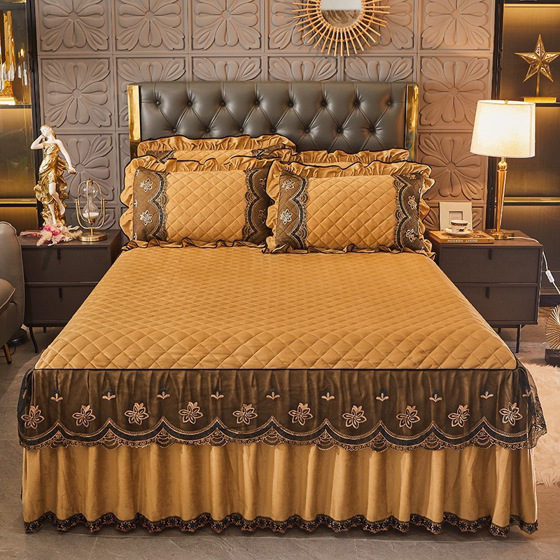 💥 set (bộ) ga trải giường, vỏ gối nỉ trần bông phủ bèo ren kích thước 1m6, 1m8, 2mx2m2, chăn ga gối nệm