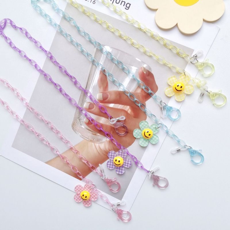 Dây đeo khẩu trang/ kính màu sắc kẹo ngọt gắn hoa cúc xinh xẻo dễ thương