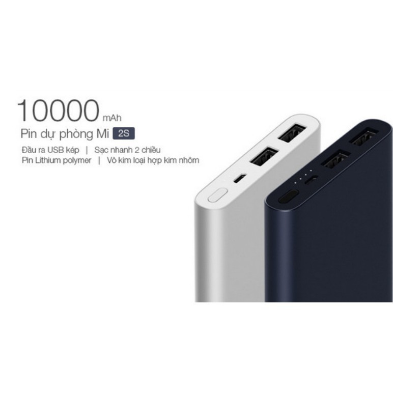 Sạc Dự Phòng Xiaomi Gen 2 10000mAh - Sạc Dự Phòng Xiaomi Gen 2 Pin Lthium, vỏ nhôm nguyên khối chống xước