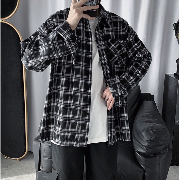 [ Có ảnh thật ] Áo sơ mi khoác ngoài form rộng unisex - Áo sơ mi nam nữ oversize sọc caro số 1 | BigBuy360 - bigbuy360.vn