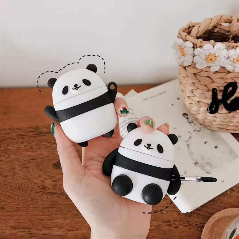 Vỏ Silicone Chống Sốc Bảo Vệ Hộp Đựng Tai Nghe Airpods Hình Gấu Trúc Đáng Yêu Kèm Móc Khóa