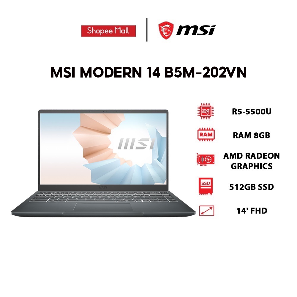 Laptop MSI Modern 14 B5M-202VN R5-5500U | 8GB | 512GB |14' FHD | Win 11