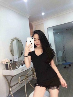 Áo phông trơn cổ tim ( ảnh thật, kèm túi đựng)