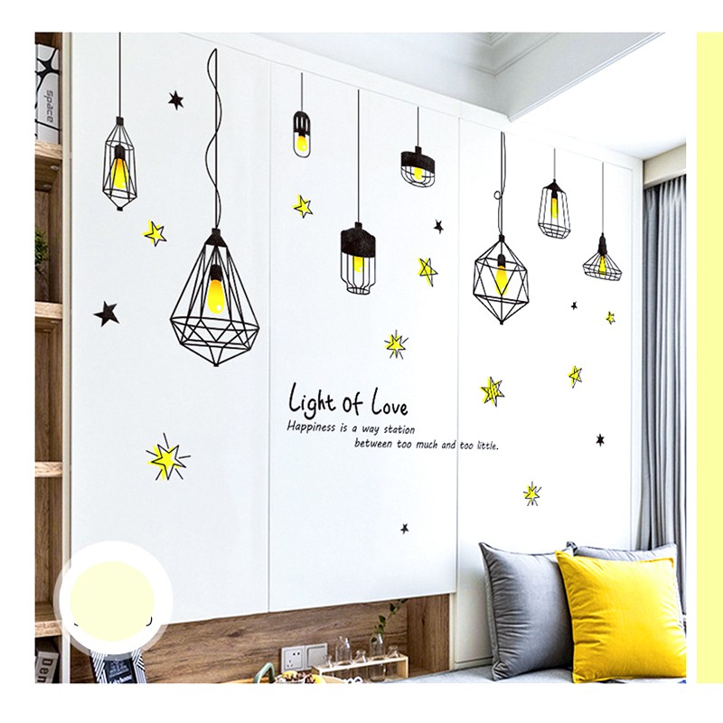 Giấy Dán Tường Phòng Khách - Đèn Chùm Light Of Love - Decal Dán Tường Hàn Quốc  Có Keo Sẵn Mã DT039- Tranh Dán Tường 3D