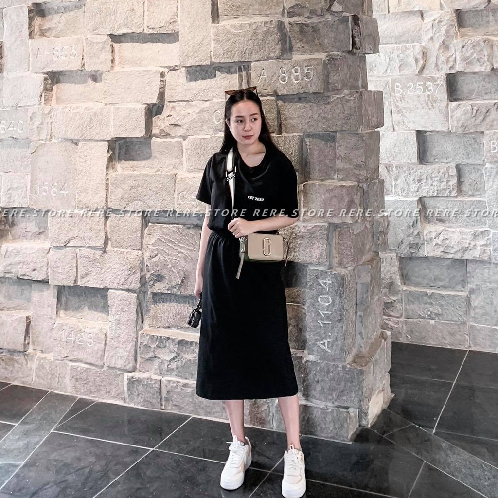 Chân Váy Dáng Dài Qua Gối Basic Nữ - Rere.Store [FREESHIP] - Đầm bánh bèo suông trơn cạp chun 2 màu ĐEN | XÁM Ulzzang | BigBuy360 - bigbuy360.vn