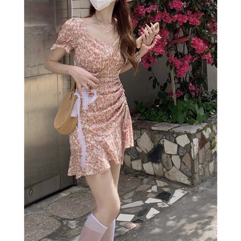 Váy Hoa Nhí Dây Rút Công Chúa Nữ Tính Vải Thoáng - Oder Taobao