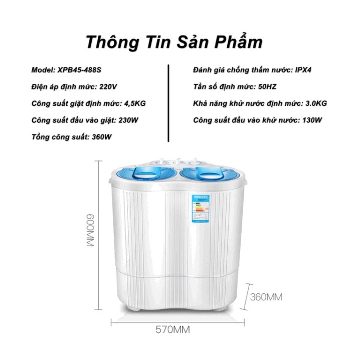 Máy Giặt Mini 2 Lồng 4,5kg tiết kiệm điện 360W ( Phiên bản nâng cấp )