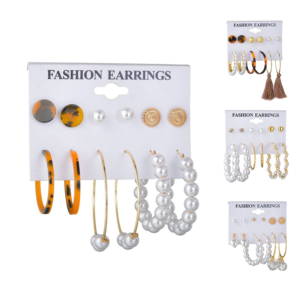 Set 6 Đôi Bông Tai Họa Tiết Hình Học Thời Trang Cho Nữ