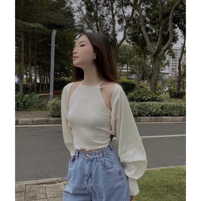 Sét Áo Cổ Yếm Kèm Khoác Gân 2M 🦋FREESHIP 🦋Áo Siêu Hot Trong Mùa Đông Năm Nay