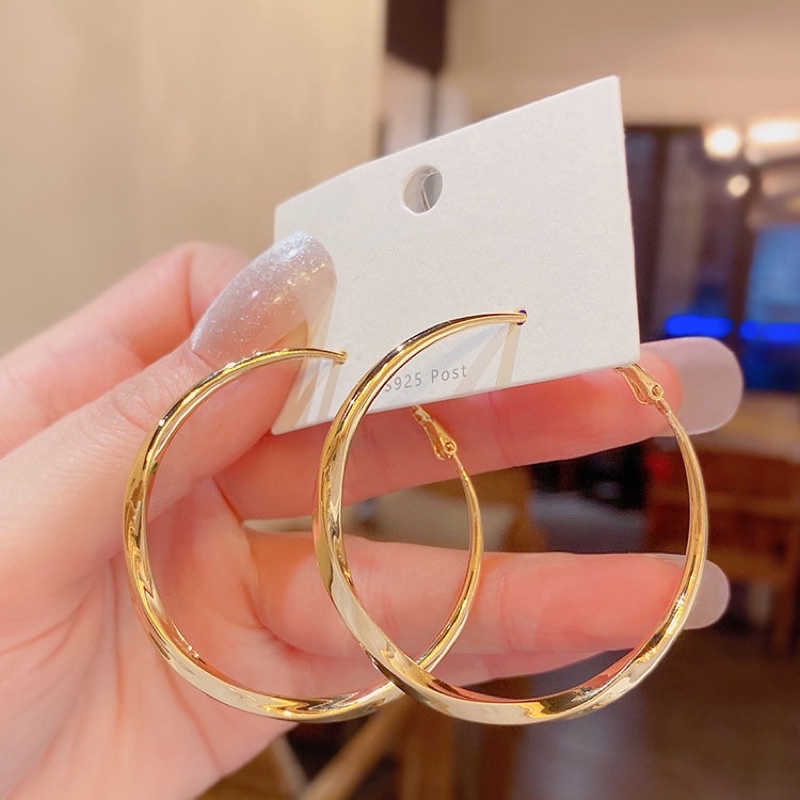 Bông tai tròn xoắn bảng dày, khoen tròn cá tính retro hàn quốc
