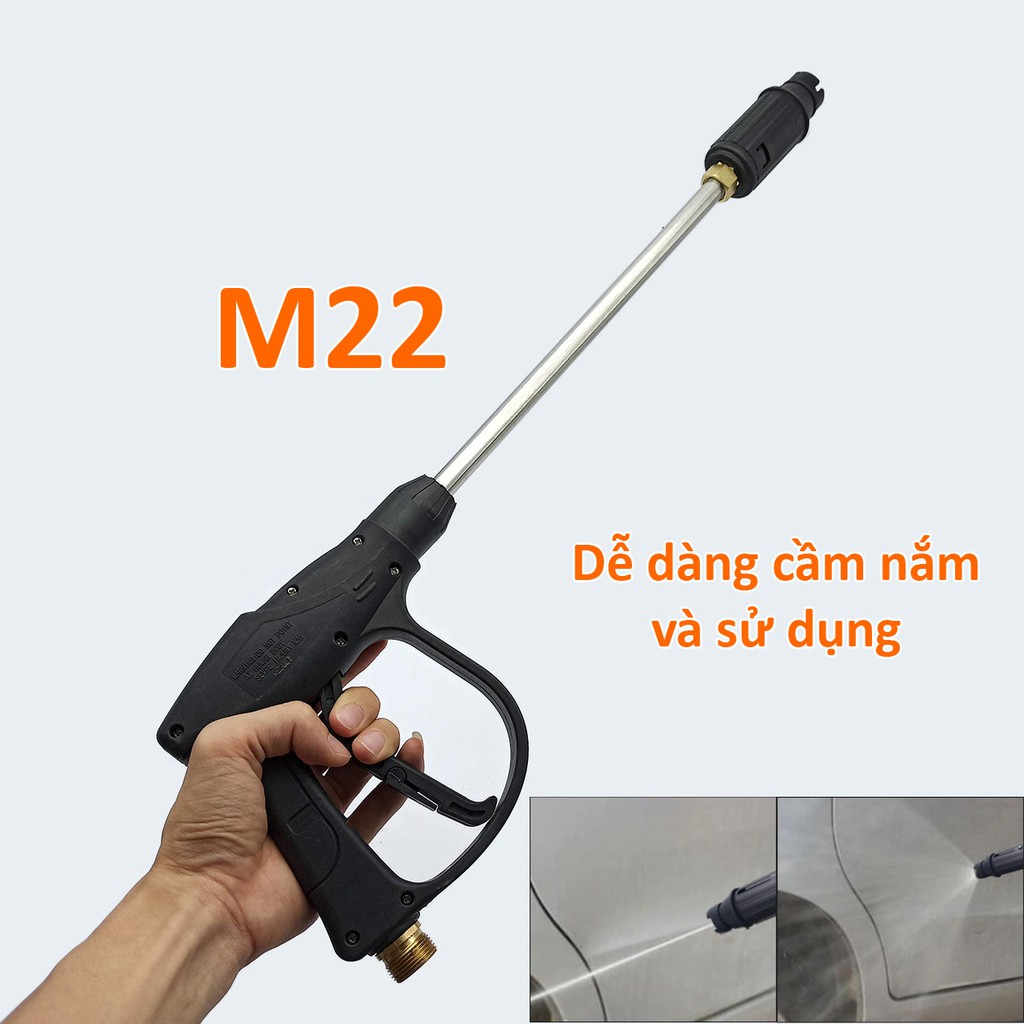 Súng rửa xe áp lực 3000psi mỏ vịt chỉnh tia dài 53cm ren ngoài to M22