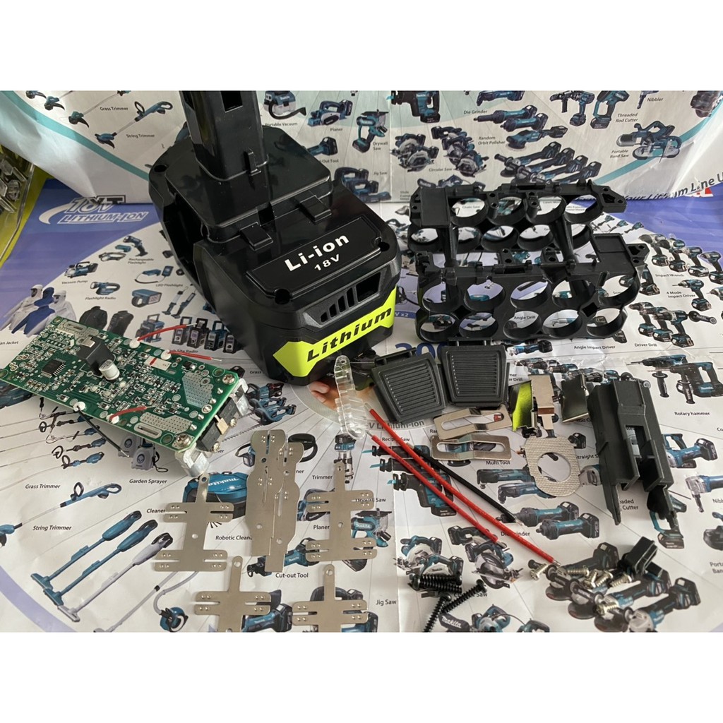 Vỏ Mạch full tem cao cấp Ryobi 18V 6A 5S-2P, mạch nhận sạc zin. BN.