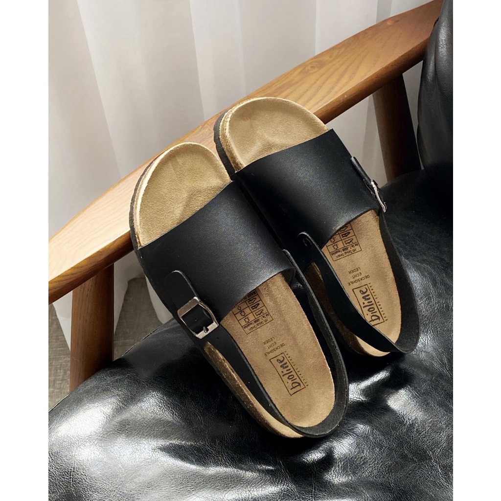 PU22 - Dép sandal đế trấu BIRKEN quai ngang Unisex da PU, quai hậu xăng đan học sinh Bioline