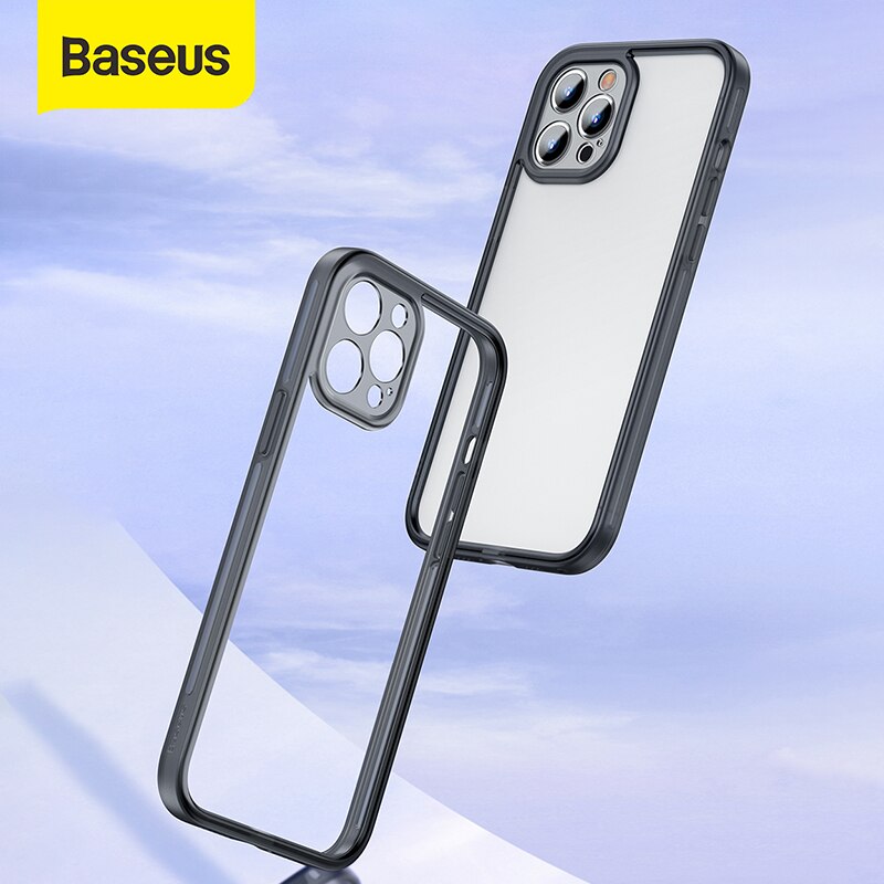 【COD】Baseus Transparent Phone Case For iPhone 12 Pro Max 12 Mini Full Cover Shell Camera Lens Protector Soft TPU Black Back Cover