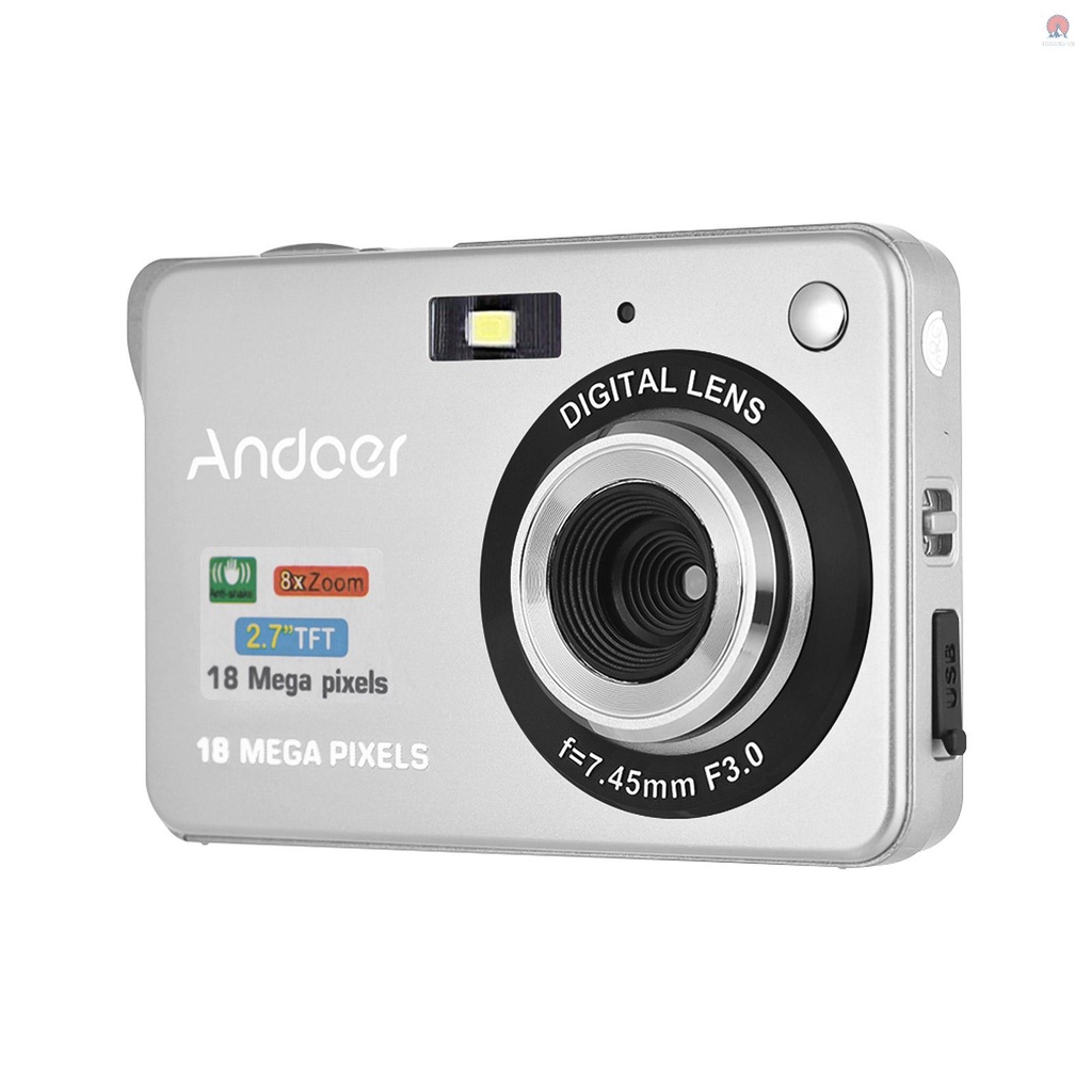 Máy quay video kỹ thuật số Andoer 18M 720P HD 8 lần pin 2.7inch có thể sạc lại cho trẻ em
