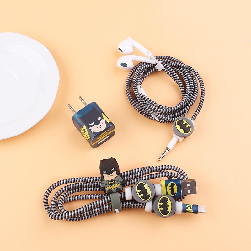 Phụ kiện quấn bảo vệ dây cáp sạc/tai nghe điện thoại Iphone 3.5mm ba trong một kiểu hoạt hình dễ thương