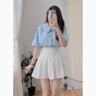 💥Áo sơ mi công sở cổ bèo cách điệu [MÃ CJDE5 GIẢM 5k]💥Áo sơ mi nữ trắng xanh 21249 ulzzang