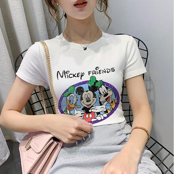 Áo Thun Tay Ngắn Dáng Ôm In Hình Chuột Mickey Thời Trang Mùa Hè 2022 Cho Nữ