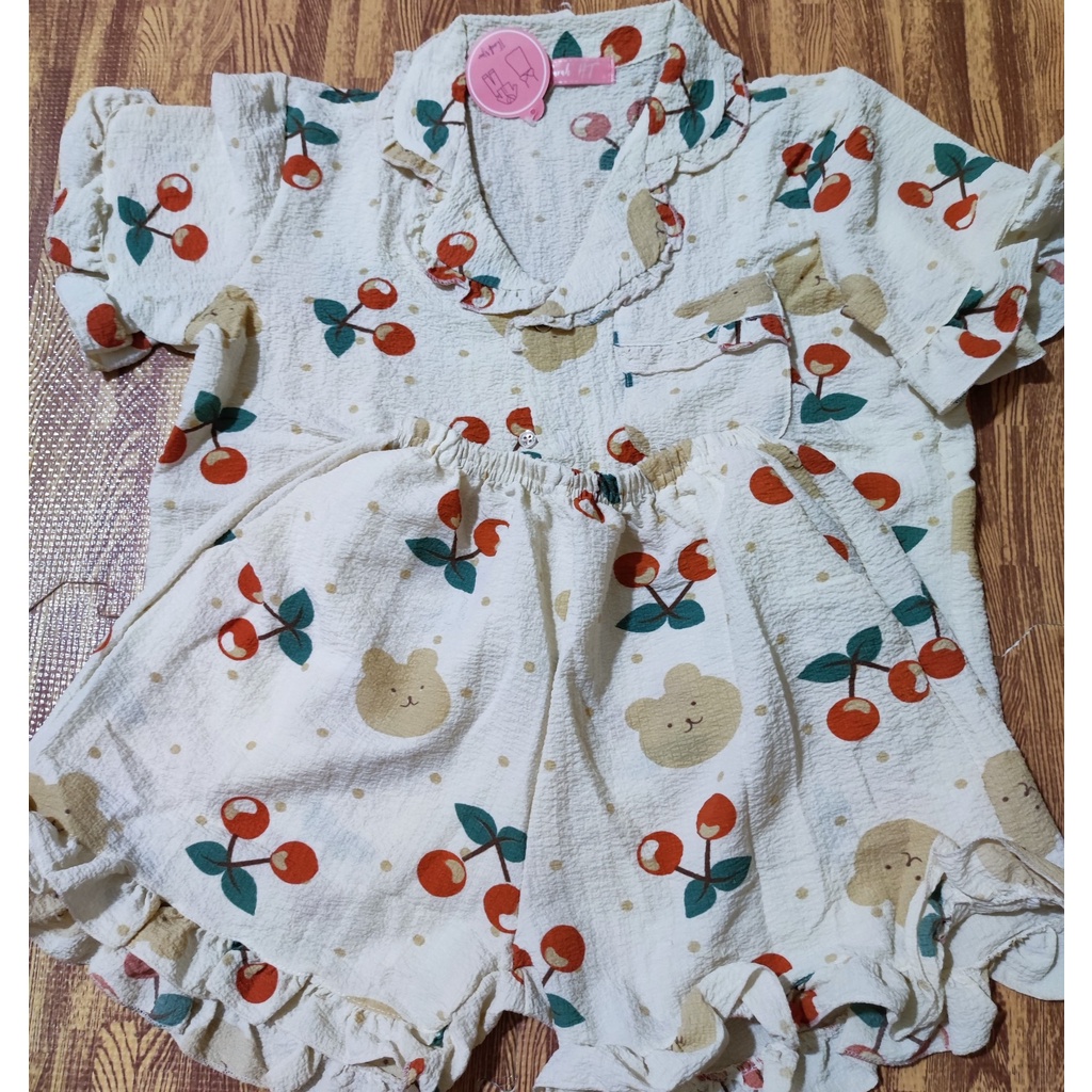 Bộ Ngủ Nữ Pijama Mặc Nhà Cộc Tay Chất Đũi - Đồ Ngủ Nữ Cherry Hàn Quốc Con Đỏng Đảnh DN035