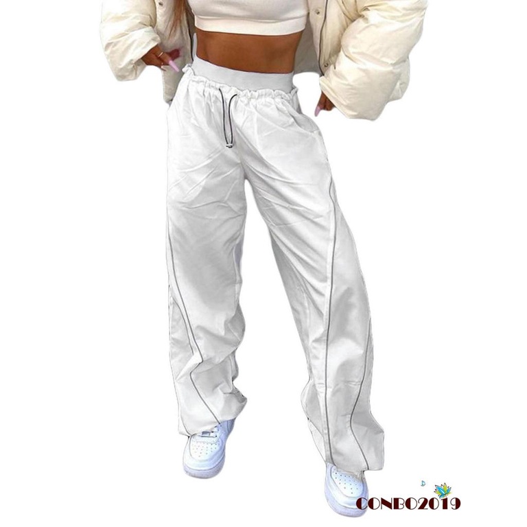 HGM-Women´s Casual Trousers High Waist Drawstring Cinched Feet Style Summer Wide Leg Straight Pants