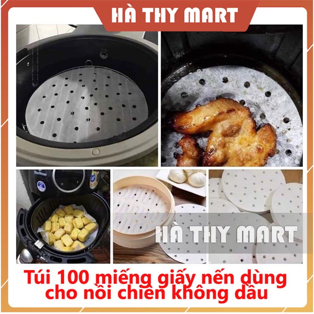 Túi 100 Miếng Giấy Nến Tròn Nướng Bánh, Nướng Thịt Dùng Cho Nồi Chiên Không Dầu