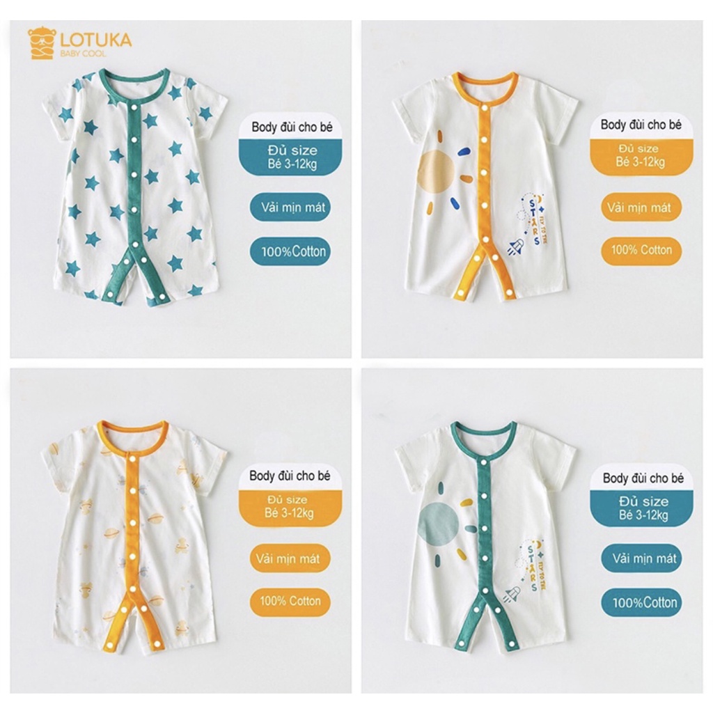 ￼[VẢI SỢI TRE] Body cho bé cộc tay chất Cotton 100% mẫu quần áo sơ sinh