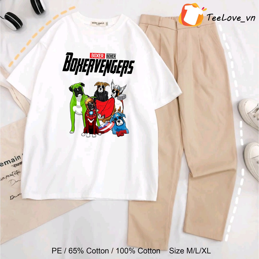 Áo thun 100% Cotton tay lỡ hình những chú chó Avengers kiểu dáng UNISEX form rộng cho nam nữ màu đen, trắng size M/L/XL