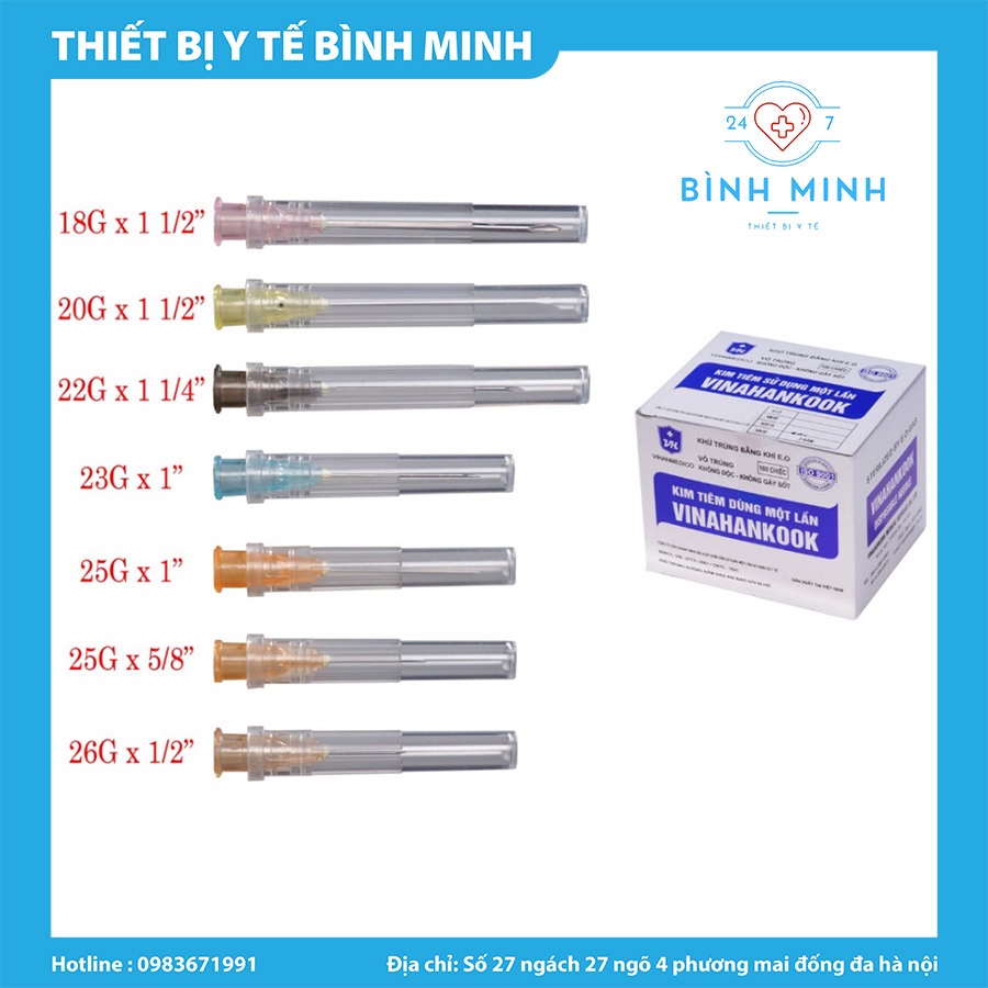 Đầu kim Vinahankook các số từ 18G đến 26G hộp 100 cái