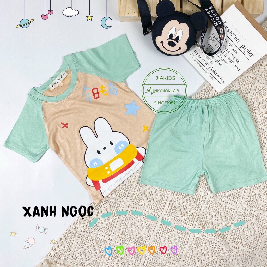 [Bé 6-25kg] Bộ Ngắn tay thun lạnh ráp lăng in hình Minky Mom cho bé trai bé gái từ 6-25kg  ( HÀNG CHUẨN )