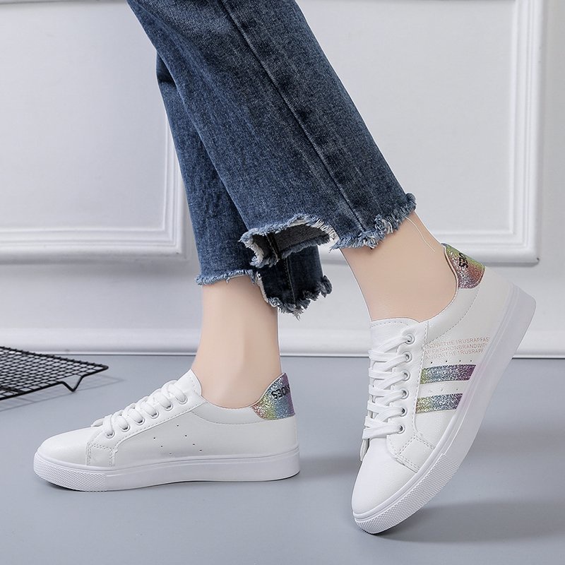 Giày thể thao nữ màu trắng 2 sọc đẹp dáng giày sneaker bata đế bằng cổ thấp thời trang Phong Cách Hàn Quốc GTT10012