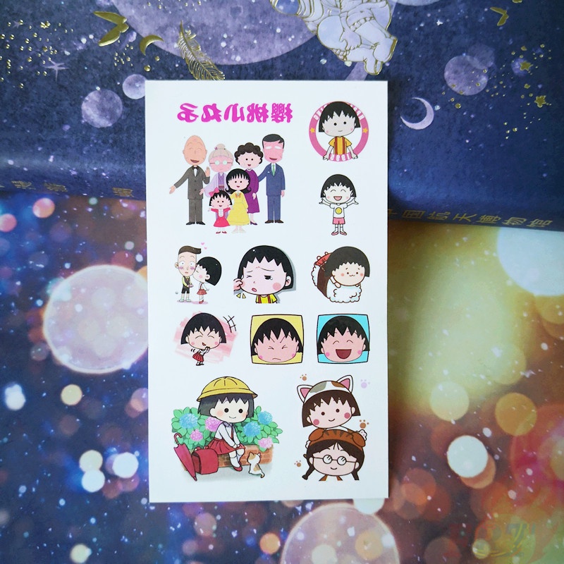 Tờ miếng dán hình xăm tạm thời chống thấm nước hình anime Maruko-Chan chibi đáng yêu thời trang
