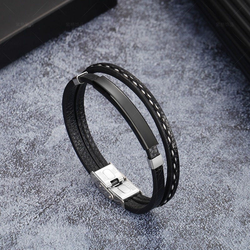 Vòng Tay Da Bện Phối Thép Không Gỉ Phong Cách Vintage 21CM