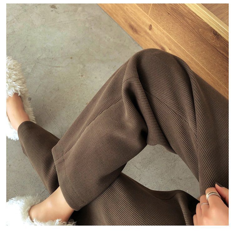 Quần dài dáng rộng vải nhung kẻ thời trang cho nữ