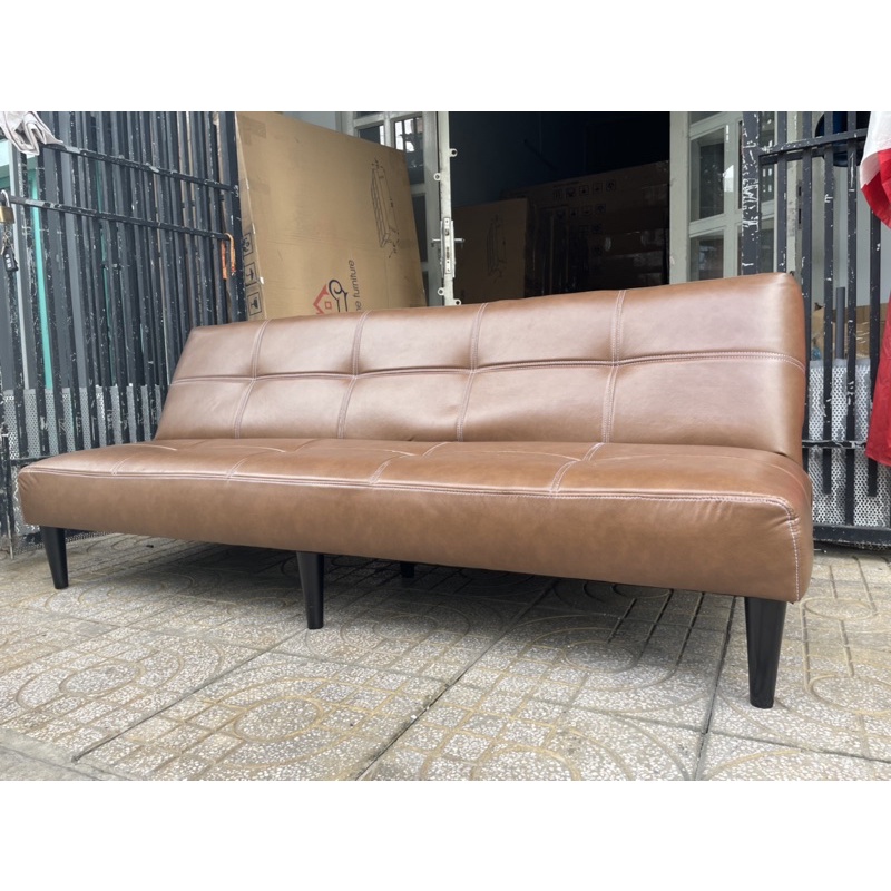 Ghế Sofa Bed bọc da simili màu nâu - Sofa Giường đa năng dài 1.8m chân gỗ