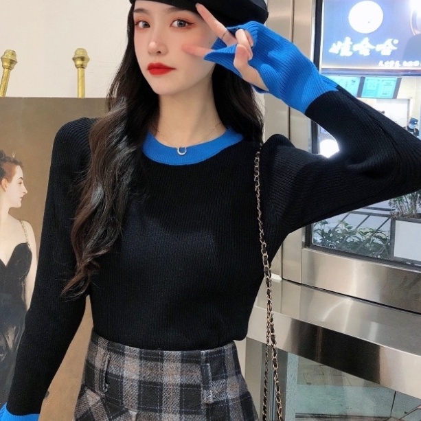 Áo Dệt Kim Tay Dài Dáng Ôm Kẻ Sọc Cá Tính Thời Trang