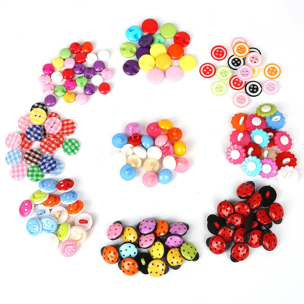 Set 50 Nút Nhựa Hình Hoa Nhiều Màu Sắc