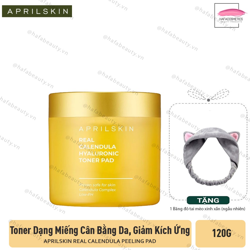 Toner Dạng Miếng Aprilskin Real Calendula Peeling Pad 120g (60 miếng) + Tặng kèm 1 băng đô tai mèo (màu ngẫu nhiên)