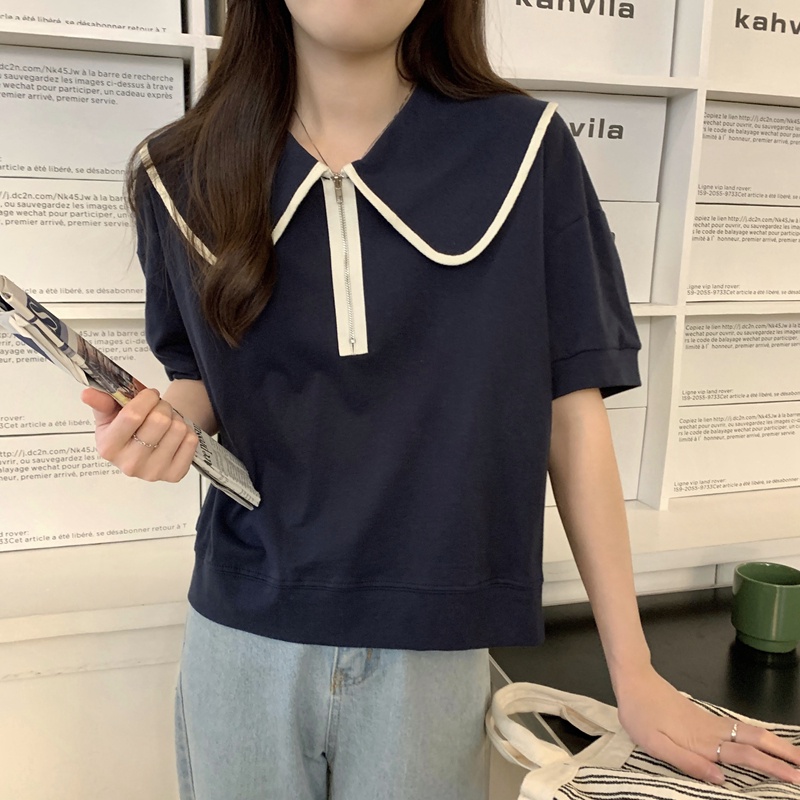 Áo Thun Ngắn Tay Dáng Rộng Cổ Bẻ Phong Cách Hàn Quốc 52183