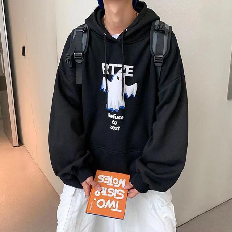 Áo hoodie dáng rộng in họa tiết hoạt hình phong cách hip hop size M-5XL thời trang cho nam