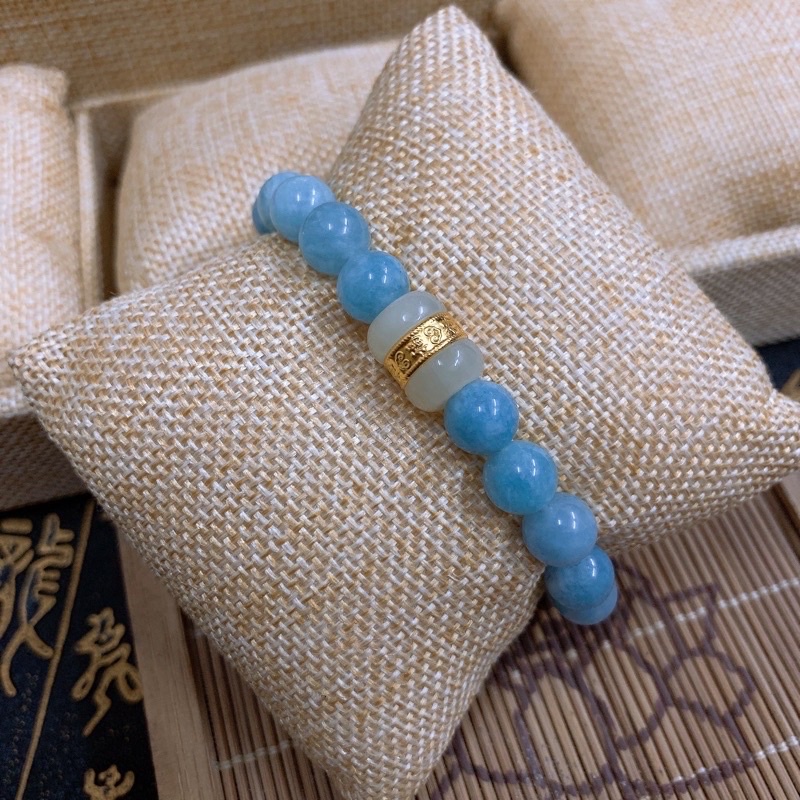 Vòng Đá Aquamarine Kết Hợp Lu Thống khảm vàng